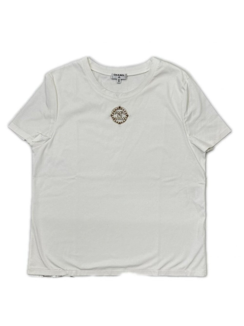 Chanel CC Logo Brooch White T-Shirt